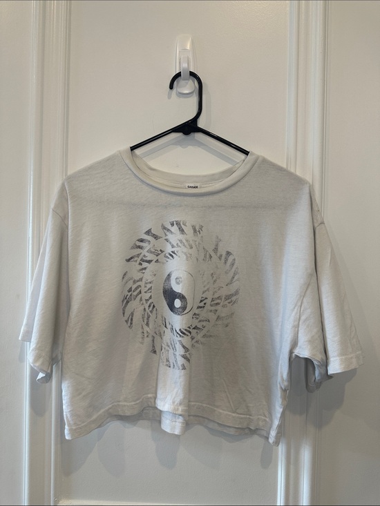 Garage Tops - Garage White Cropped Tee with Yin Yang Graphic